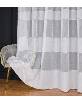 Firanka ze wzorem pasowym na taśmie, wysokość 300 cm, kolor biały - szyta na wymiar