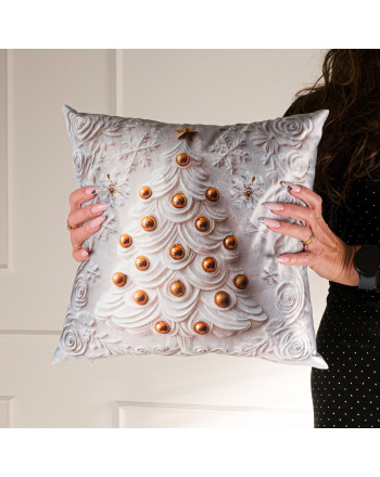 Welwetowa dekoracyjna poszewka z efektownym nadrukiem, efekt 3D, rozmiar 40x40 cm, Choinka