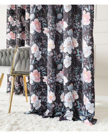 Gotowa zasłona typu blackout na taśmie, kolor czarno-grafitowy, rozmiar 140x250 cm, Flaura
