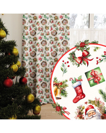Zasłona z tkaniny wodoodpornej, białe tło, kolorowy nadruk, na taśmie, wysokość do 350 cm, Świąteczny mix - szyta na wymiar