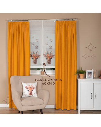 Panel firanowy o strukturze lnu do pokoju dziecięcego z motywem żyrafy, rozmiar 40x140 cm