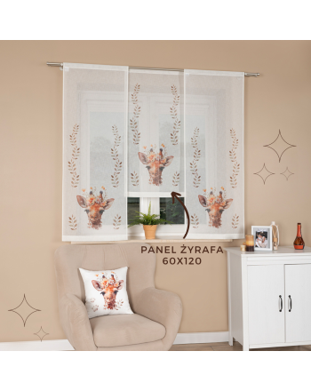 Panel firanowy o strukturze lnu do pokoju dziecięcego z motywem żyrafy, rozmiar 60x120 cm
