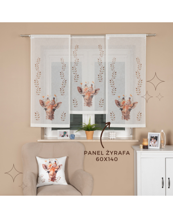 Panel firanowy o strukturze lnu do pokoju dziecięcego z motywem żyrafy, rozmiar 60x140 cm