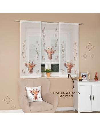 Panel firanowy o strukturze lnu do pokoju dziecięcego z motywem żyrafy, rozmiar 60x160 cm