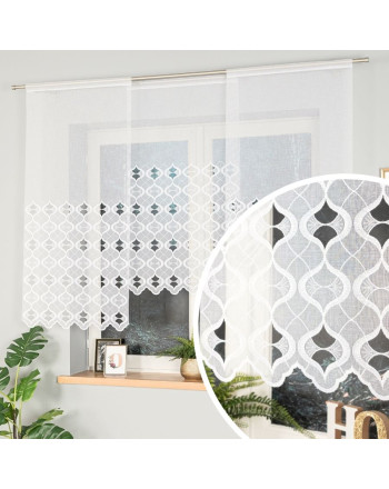 Usztywniany panel haftowany z batystu, z tunelem na drążek, kolor biały, oferowany w dwóch rozmiarach: 64x120 lub 64x140 cm, Albert