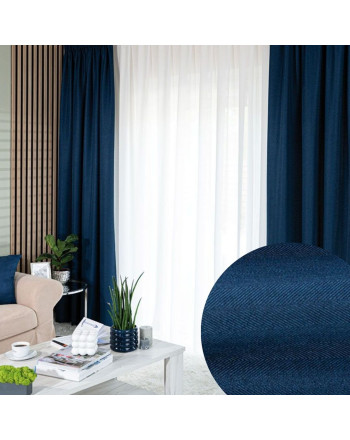 Zasłona do salonu na taśmie, kolor niebieski, Jodełka wzór poziomo - szyta na wymiar