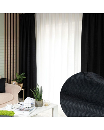 Zasłona do salonu na przelotkach, Jodełka kolor czarny wzór poziomo - szyta na wymiar