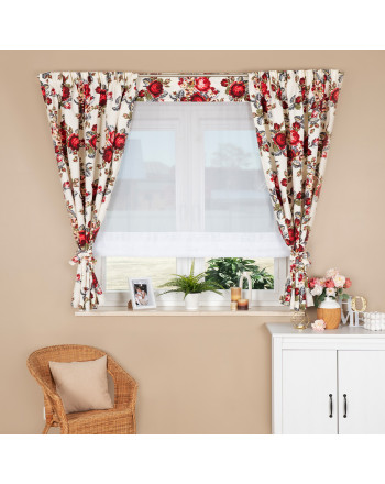 Panel firanowy z woalu z ozdobnym pasem w róże na samej górze, rozmiar 140x130 cm
