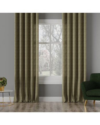 Nowoczesna zasłona do szyny sufitowej Milas, kolor oliwkowy - szyta na wymiar