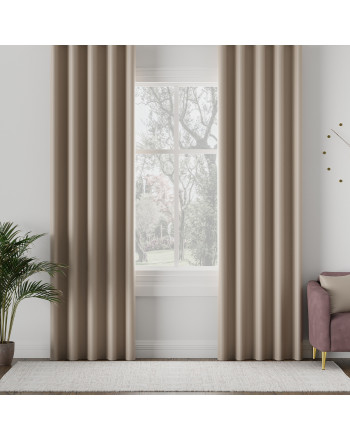 Zasłona do salonu z tkaniny zaciemniającej typu blackout na taśmie, kolor chłodny beżowy, Dona - szyta na wymiar