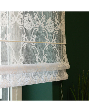 Roleta rzymska firanowa do kuchni ze geometrycznym wzorem po całości, kolor biały