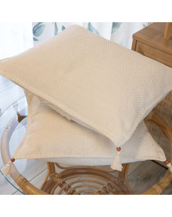 Bawełniana poszewka dekoracyjna w stylu BOHO, kolor beżowy, rozmiar 40x40 cm