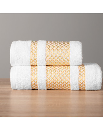 Biały ręcznik bawełniany Lionel ze złotą bordiurą