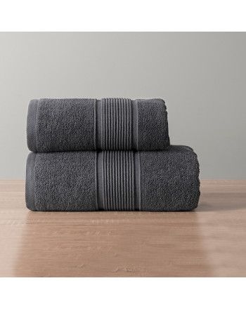 Granatowy ręcznik bawełniany Naomi z odcieniami szarości i elegancką bordiurą