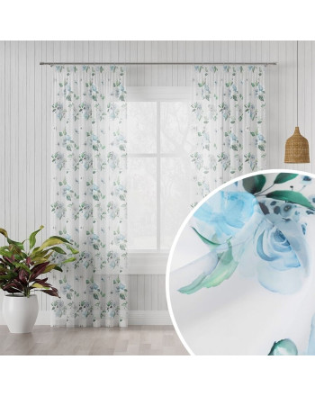 Dekoracyjna zasłona  woalowa, drukowana, kolor niebieski, szerokość 140 cm, Lanosa - sprzedawana na metry 