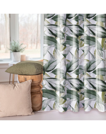Welurowy materiał na zasłony drukowany w liście zielono-oliwkowe, szerokość 150 cm Peruga - sprzedawany na metry