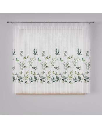 Firanka woal na taśmie z drukowanym roślinnym motywem, Samsun - szyta na wymiar