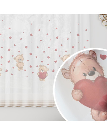 Firanka dziecięca woalowa z ołowianką, biała z nadrukiem, wysokość 157 cm, Misiaki - sprzedawana na metry