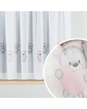 Firanka krótka z woalu na taśmie wave, drukowana do pokoju dziecięcego, odcienie szarości, wysokość od 100 do 157 cm, Misiaki - szyta na wymiar