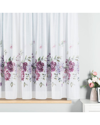 Firanka woal na taśmie z ołowianką, drukowana w kwiaty, Dalia - szyta na wymiar