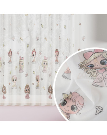 Firanka woal z ołowianką do pokoju dziecięcego, na taśmie wave, kolorowy druk, wysokość do 157 cm, Princess - szyta na wymiar