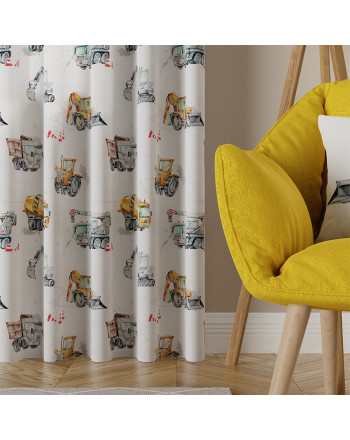 Zasłona na taśmie do pokoju dziecka, kolorystyka żółta, szerokość 130 cm, Pojazdy - szyta na wymiar