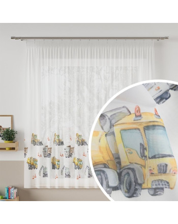 Firanka dziecięca woalowa z ołowianką, kolor musztardowy, wysokość 157 cm, Pojazdy - sprzedawana na metry