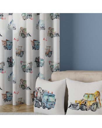 Zasłona na taśmie do pokoju chłopca, kolorystyka niebieska, szerokość 130 cm, Pojazdy - szyta na wymiar
