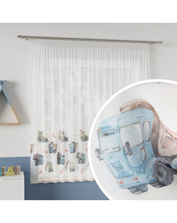 Firanka dziecięca woalowa z ołowianką, kolor niebiesko-szary, wysokość 157 cm, Pojazdy - sprzedawana na metry
