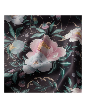 Welwetowy materiał na zasłony, drukowany w czarnej tonacji, szerokość 150 cm, Flaura - sprzedawany na metry