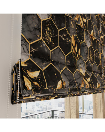 Roleta rzymska zaciemniająca do sypialni z elementami, kolor czarny - szyta na wymiar