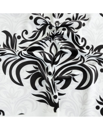Biały welwetowy materiał na zasłony z czarno-szarym nadrukiem, szerokość 150 cm, Alexis - sprzedawany na metry