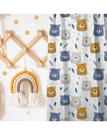 Zasłona do pokoju dziecięcego na taśmie marszczącej ze wzorem Miłe Niebieskie Misie - szyta na wymiar