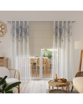 Firanka z białego woalu ze wzorem w postaci nadruku od góry, z ołowianką , wysokość 315 cm, Esti - sprzedawana na metry