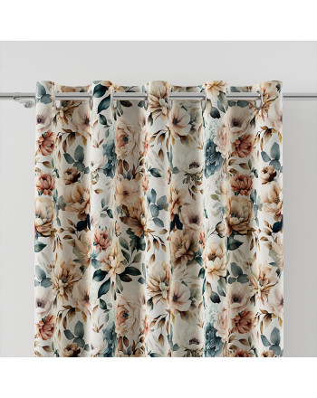 .Zasłona velvet drukowana na przelotkach kolor beżowy, Alba - szyta na wymiar