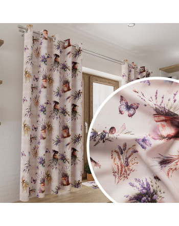 Zasłona z tkaniny wodoodpornej drukowana na przelotkach, kolor beżowy, LAVETTE - szyta na wymiar