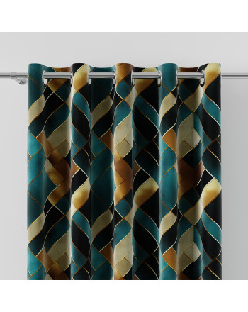 Zasłona velvet drukowana na przelotkach, kolor ciemnoturkusowym, Rubik - szyta na wymiar