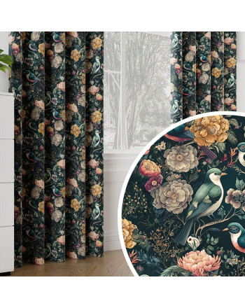 Welwetowy materiał na zasłony z kolorowym nadrukiem w tonacji petrol, wysokość 300 cm, Ravena - sprzedawany na metry