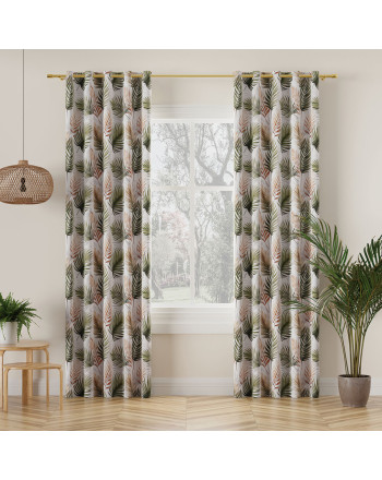 Zasłona welurowa drukowana w liście na przelotkach szerokość do 140 cm Palma - szyta na wymiar