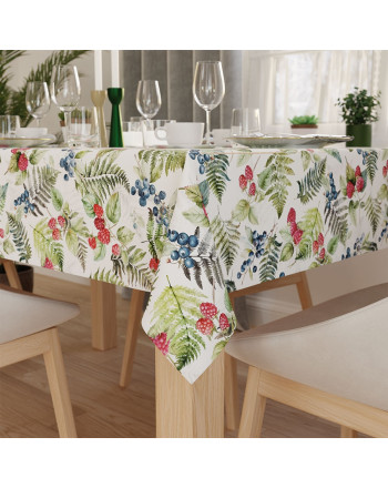 Obrus z tkaniny wodoodpornej z nadrukiem, wykończony listwą, długość do 400 cm, Leśne runo - szyty na wymiar