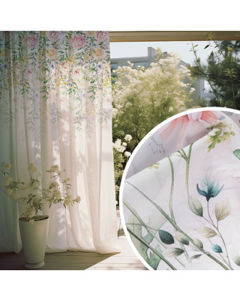 Nowoczesna zasłona z tkaniny wodoodpornej, na przelotkach, drukowana, Wiosenny ogród - szyta na wymiar