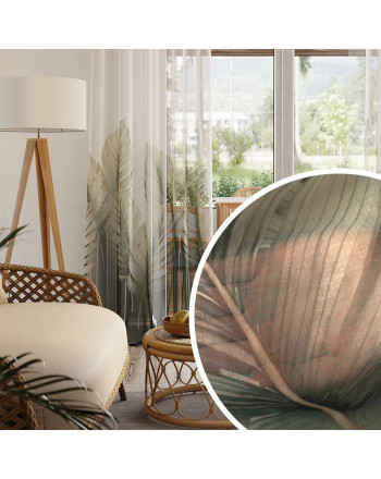 Firana etamina z ołowianką, kolor biały z drukiem roślinnym, wysokość 295cm, Tropicana - sprzedawana na metry