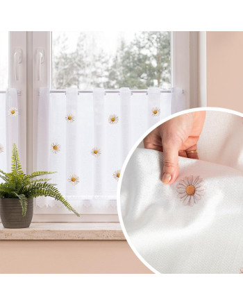 Zazdrostka żakardowa, kolor biały z kolorowym nadrukiem, oferowana w 2 wysokościach, Stokrotki - sprzedawana na metry