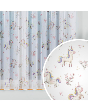 Firanka woal drukowany z ołowianką do pokoju dziecka na taśmie marszczącej, wysokość 157 cm, Słodkie jednorożce - szyta na wymiar