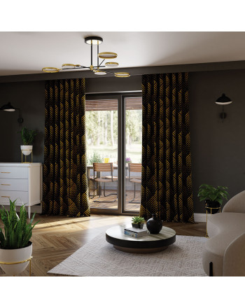 Zasłona zaciemniająca typu blackout na taśmie Luxe, szerokość 135 cm, kolor czarny ze złotym nadrukiem - szyta na wymiar