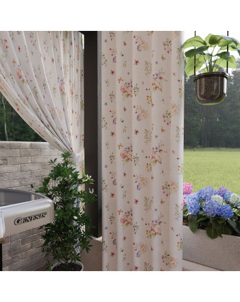 Zasłona z tkaniny wodoodpornej na taśmie, Elara, szerokość do 150 cm, kolor biały z kwiatowym nadrukiem - szyta na wymiar