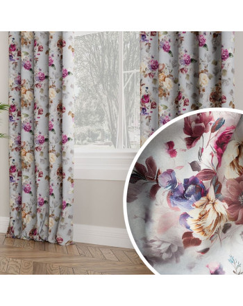 Zasłona zaciemniająca typu blackout na taśmie, kolor szary z kwiatowym nadrukiem, Eleonor - szyta na wymiar