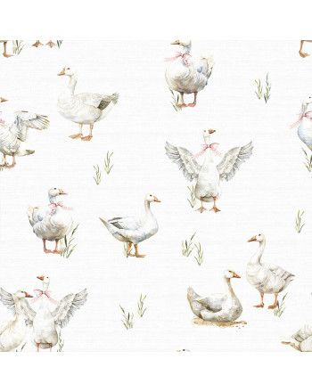 Materiał na zasłony do pokoju dziecięcego Gęsi, kolor jasnoszary, szerokość 165 cm - sprzedawany na metry