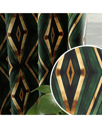 Welwetowy materiał na zasłony, drukowany ze wzorem geometrycznym, kolor zielony, szerokość 150 cm - sprzedawany na metry