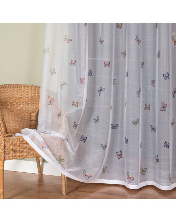 Długa firanka żakardowa biała z nadrukiem motyli – model „Motylki”, wysokość 220–240 cm, na metry